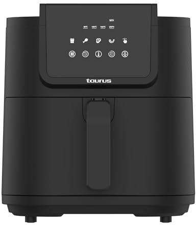 Taurus - Freidora De Aire Compacta Sin Aceite XL Aero Crisp | 8L Capacidad | 1.700W | 5 Menús | Temporizador Digital 60 min | Temperatura Ajustable Hasta 200ºC | Air Fryer pantalla Táctil | Libre BPA