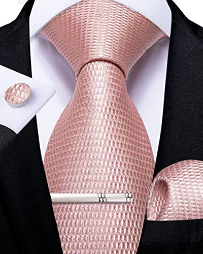 DiBanGu Rosa Krawatten und Taschentuch-Set Einfarbig Krawatte für Herren Manschettenknopf-Krawattenklammer für Hochzeit Formell