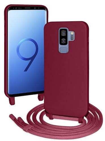 FERLAN Cover compatibile con Samsung Galaxy S9 Plus,Custodia con Laccio Collana Tracolla Collo Liquido Silicone Antiurto TPU Antiurto AntiGraffio Protettiva Case,Rosso profondo