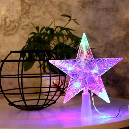 Christbaumschmuck, Weihnachtsbaumspitze mit 10 LED mit Stromstecker - 16 x 16 cm, Leuchtendes Weihnachtsbaum-Pentagramm, Weihnachtsbaum Stern Spitze Baumspitze (Farbiges Licht, 23 * 23cm)