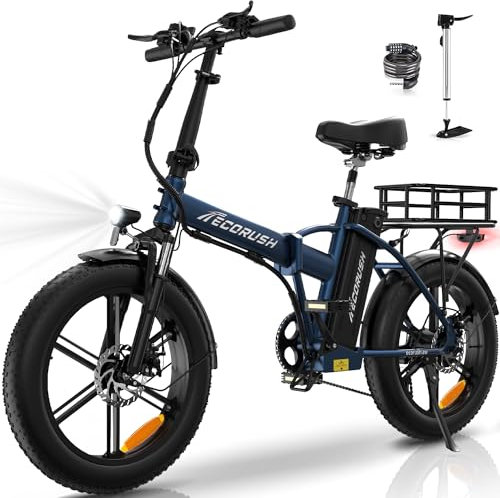 ECORUSH E Bike Elektrofahrrad Klapprad 20 4.0 Fat Tire, 250W/48V/15Ah Akku,Leistungsstarkes Elektrofahrrad, Fatbike für Herren und Damen