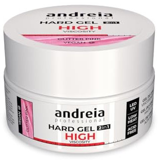 Andreia Professional Hard Nail Gel Biphasic 2 in 1 LED et UV Gel Nail Builder - High Viscosity for Hard Strong Nails Tips and Extensions - Build Up Gel for Nails - Colour Glitter Pink 22g