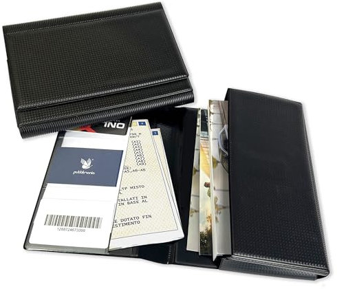 Pubblimania Portadocumenti Auto Luxe simil Carbonio, chiusura a due ante. Ideale per libretto, card, assicurazione, bollo o documenti da viaggio lusso (Tipo Carbonio)