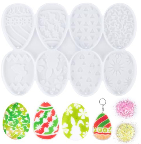 Silikonform Ostern, Silikonformen Gießformen Ostern, Silikonform Ostern Hase mit 2-Packungen Glitzer, Silikonform Ostereier, Silikonform Gießform Ostern Ei für Ostern DIY Schlüsselanhänger Anhänger
