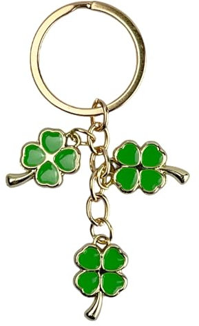 Porte-clés 3 trèfles verts à 4 feuilles porte-bonheur - Porte-clés de Saint Patrick pour amoureux de la fortune, trèfle, plantes... Accessoire porte-bonheur avec quatre feuilles vertes - Unisexe pour