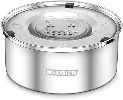 IDOGCHEW Gamelle Anti Éclaboussure Chien 1L, Gamelle Eau Chien en Acier Inoxydable, Bol Anti-Goutte avec Couvercle Anti-Débordement et Anti-Renversement