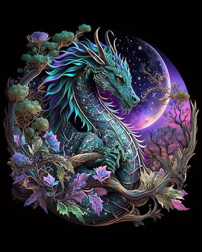 TISHIRON Dragon Peinture par numéros pour adultes, dragon rouge, peinture par numéros, pinceau et peinture acrylique, 40,6 x 50,8 cm, motif de dragon et flammes, peinture par numéros pour adultes