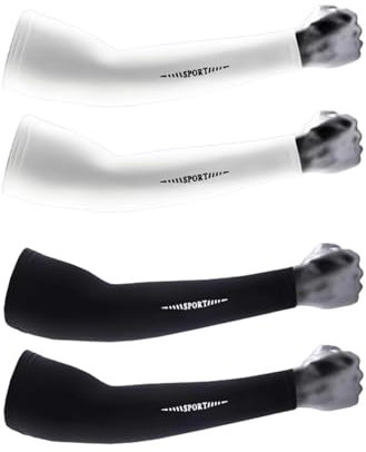 QZLSAYSL(XL Manicotti Braccia,Manicotti Pallavolo,Manicotti Ciclismo4 Copribraccia Per Uomo, Donna E Ragazzo Per Coprire I Tatuaggi, Fattore Di Protezione Solare UPF 50XL (Bianco + Nero)