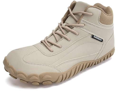 IceUnicorn Barefoot Shoes Winter Warm Lined Winter Boots Winter Shoes Women Men, Leather Beige, 7 UK