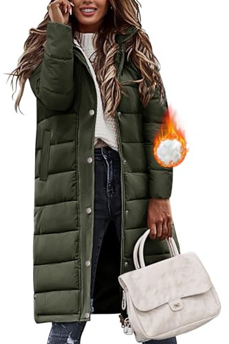 Tuopuda Giacca Invernale Donna Lungo in Pile, Jacket Zip Termico Giubbotti con Cerniera e Tasche Softshell Piumino Collo Alto Streetwear Primavera Autunno, verde militare, XL