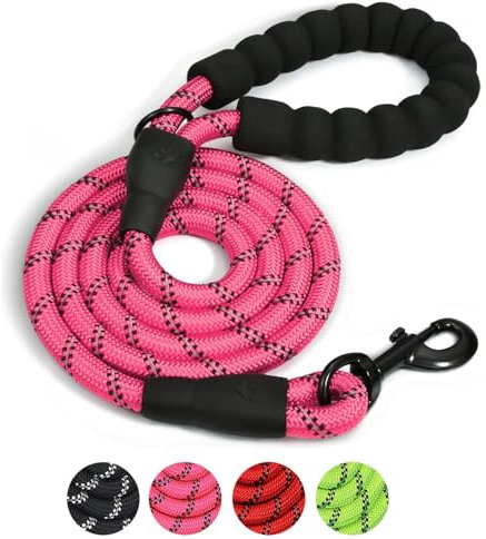 Rope Dog Lead with Soft Padded Handle, 2m Reflective Dog Lead and Multi-Colour for Medium Large Dogs, 1.2cm (Pink, 200 * 1.2cm)