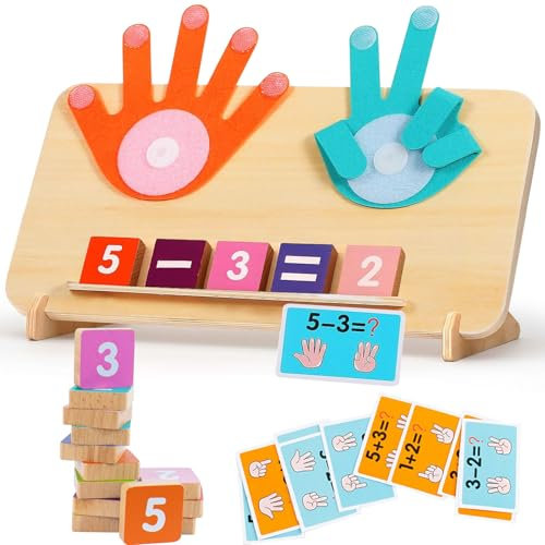 Holz Mathe Spielzeug, Zahlen Lernen für Kinder, Fingerzähl-Mathespielzeug, Zählen Lernspielzeug, Pädagogisches Vorschule Spiele, Montessori Mathe Spielzeug für Kinder ab 3 4 5 6 Jahre Jungen Mädchen