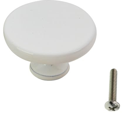 highdecora Round Cabinet Door Knobs and Handles, Single Hole Cupboard Drawer Pulls, Small Knobs with Screws for Wardrobe, Doors, Drawers, Diameter 35mm, Height 21mm, Pack of 6 (White Gloss)