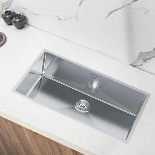 VELAZO Spülbecken Edelstahl 74x44 cm – Einbauspüle Inox mit Tiefer Kammer – Rechteckige Einzelbecken Küchenspüle mit Siphon & Schalldämmung