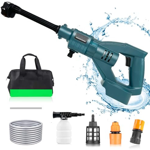 Akku Hochdruckreiniger, Ersetzen für Makita 18V Akku BL180, mit 2 x 3000mAh Akku und Ladegerät, 6 In 1