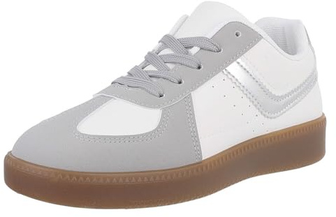 Ital Design Damenschuhe Freizeitschuhe Sneakers Low, 6952-, Kunstleder, Grau Weiß, Gr. 40