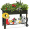 Jardinera elevada con estante, kit de bancal de metal, jardinera para jardín, balcón, terraza, 100 x 28 x 80 cm, rectangular, color negro