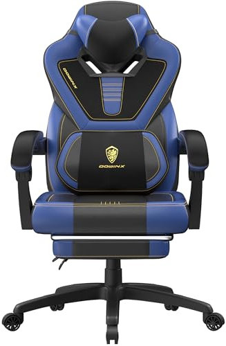 Dowinx Silla de Gaming con reposapiés, Silla de Juegos para Personas Pesadas, Silla de Gamer para Adultos con Masaje, Silla de Ordenador con PU, Silla de Juego para PC, 150 kg (Azul)