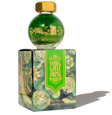 Ferris Wheel Press Ink, FerriTales Collection, Lores of the Louch, Vivid Green with Rose Gold Shimmer, 20ml Fountain Pen Ink Bottle