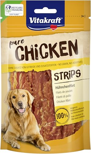 Vitakraft Pure Chicken Strips, Hundeleckerli, Hühnchenfilet, Hunde Trainingsleckerli, ohne Zusatz von Zucker und Getreide (1x 80g)