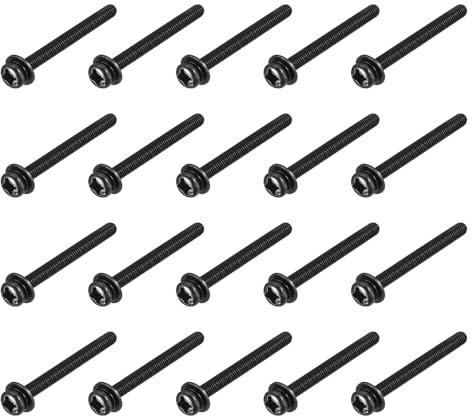 sourcing map M3 x 30mm Carbon Steel Phillips Pan Head Machine Screws Bolts Combine with Spring Washer and Plain Washers 20pcs