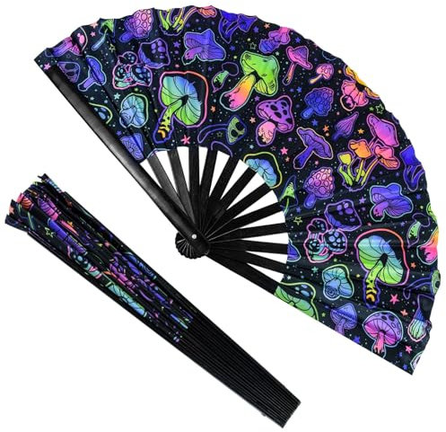 XinSeYuAN UV Glow Rave Fan Foldable for Drag Queen - Large Clack Festival Folding UV Glow Rave Fan Hand Fan - for EDM, Music Festival, Event, Party, Dance, Performance