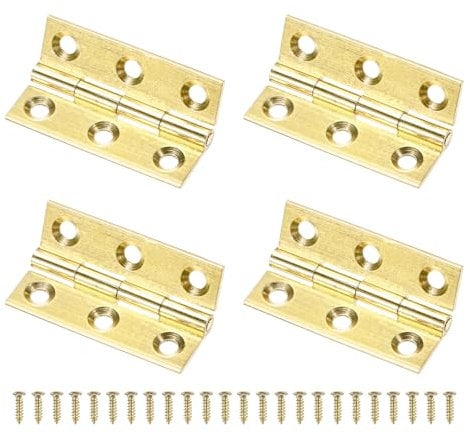 M METERXITY 4-Pack Small Door Hinges, 1.45in (37mm) Brass Interior Door Folding Butt Mini Hinges with Screw for Wooden Box/Jewelry Box/Cabinet