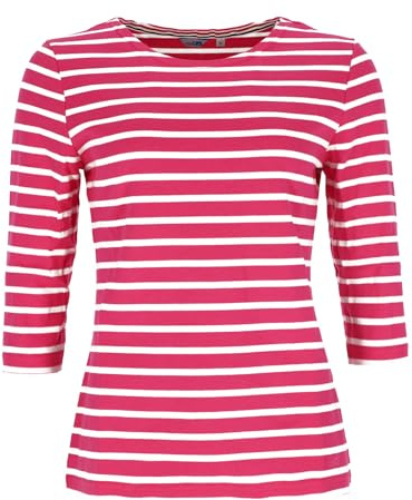 modAS Bretonisches Damenshirt mit 3/4-Arm - Streifenshirt Ringelshirt Basic Shirt Gestreift aus Baumwolle in Blaumelange/Weiß Größe 40
