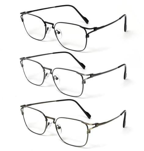 UVTQSSP 3 Stück Klassische Metall Lesebrille Runde Anti-Blaulicht Damen Herren Edelstahl mit Federscharnieren Computer Lesebrillen