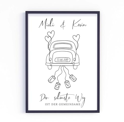 Geschenk zur Hochzeit | Hochzeitsgeschenk Hochzeitstag Jahrestag Valentinstag Jubiläum Brautpaar | personalisiert | VW Käfer - Der schönste Weg Poster