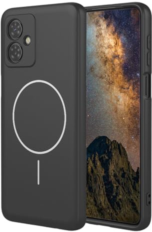 YUECXIN Magnetisch Hülle für Motorola Moto G54 5G Kompatibel mit MagSafe, Ultra Dünn Stoßfest Weich Microfiber Lining Flüssig Silikon Handyhülle TPU Schutzhülle. Schwarz