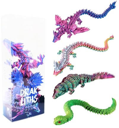 Joytoy - Drakliths 24159-3D-gedruckte Tiere; Drache - Drache mit Flügel - Schlange - Krokodil ; voll bewegliche Tiere, Zappelspielzeug (Tier kann Nicht gewählt Werden!)