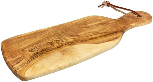 SIKORA Olivenholz Schneidebrett aus traditionellem Holz aus Bethlehem Vesperbrett mit Griff - Länge: 32cm