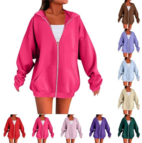 Women's Zip Up Hoodies Long Sleeve Oversized Sweatshirts Fleece Jacket Full Zip Hooded Sweatshirts 2025 Trendy Outfits Fall Clothes Cosy Warm Pullover Tops