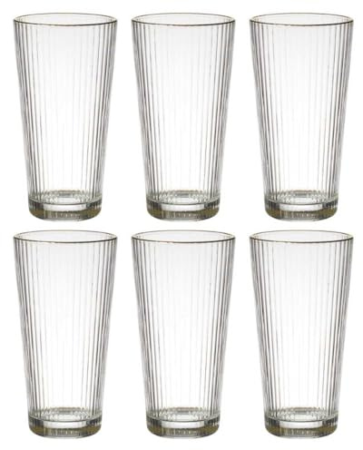 AltoBuy Set de 6 Verres 40cl en Verre avec stries et liseré doré
