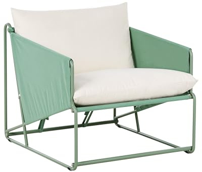 Beliani Low Oversized Chair Metal with Seat Backrest Cushions Indoor Outdoor Furniture Garden Green Ponte