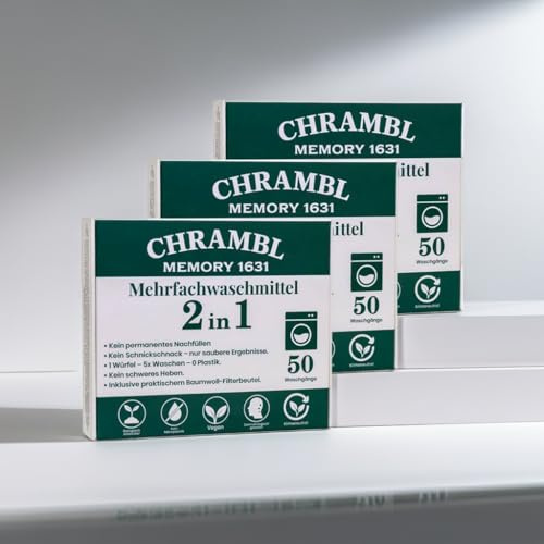Vorrat-Partner-Paket Chrambl 2in1 Mehrfach Waschmittel Waschwürfel - 150 Waschgänge inkl. 3x Gratis Baumwollfilterbeutel. Bekannt aus die Höhle der Löwen!