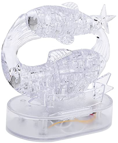 Fdit Kristall-Puzzle mit LED-Licht, 3D-Puzzle für die Dekoration von Haus und Büro, Spaß für Erwachsene, GPPS-Kunststoff, transparent (Fische)