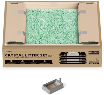 PETKIT Kristallkatzenstreu, Ersatzschale mit Weiße Kristall Katzenstreu,Geruchskontrolle, Staubfrei, Kein Schaufeln, Für PETKIT Purobot Crystal Duo,4er-Pack, Weißgrün
