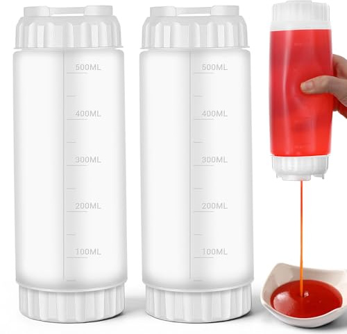 ADLABLD 2 Stück Squeeze Flasche,Quetschflasche mit Kappen,500 ml Plastik Saucenflasche,20oz Würzmittel Flasche,Präzise Dosierflasche,Ketchup Flaschen ür Malen,Backen,Ketchup,Scharfe Soße,Olivenöl