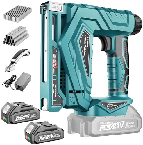 Staple Gun Cordless with 2×2.0Ah Battery, 2 in 1 18GA Nail Gun & T50 Crown Stapler with 2000 Nails & Staples, 2 Firing Modes, Adjustable Power, for Upholstery, Woodworking & DIY
