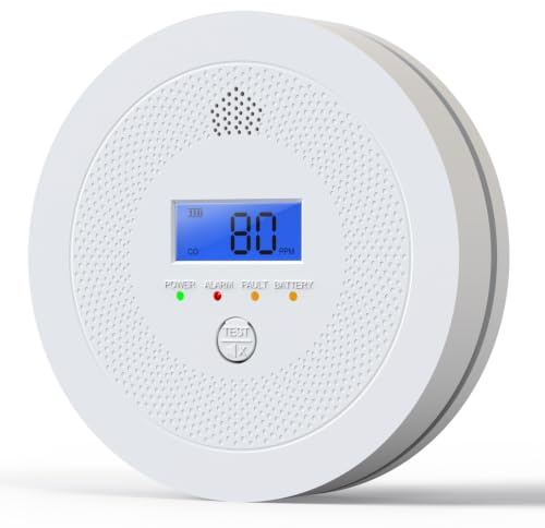 Carbon Monoxide Detector with Batteries,10-Year Sensor, Easy Status Alert | EN 50291Certified,4-Colour Status Lights,Back-Lit LCD ,Replaceable Batteries ,Up to 3-Year Battery Life,85dB Audible Alarm
