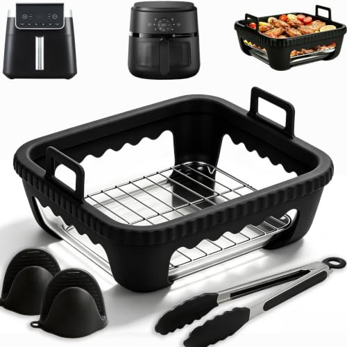 Quadratisches Glass Auflaufform Airfryer(6-8.3L) | Heißluftfritteuse Zubehör für Cosori Turboblaze XXL 6L/Philips NA230/Ninja AF180EUCP/Russell Hobbs XXL 8.3L Airfryer,BPA-Frei