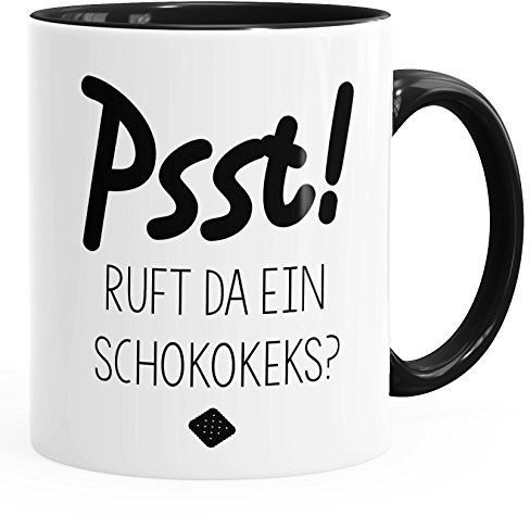 MoonWorks Tasse mit Innenfarbe Psst! Ruft da EIN Schokokeks glänzend Kaffeetasse Teetasse Keramiktasse schwarz Unisize
