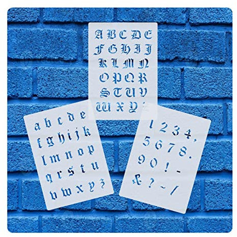 Schablonen Set 002 alte gotische Schrift Alphabet Buchstaben groß, klein und Zahlen