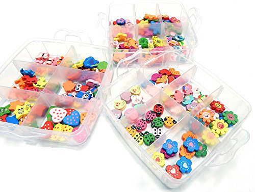 KINDER BASTEL-SET AUS HOLZPERLEN IM BOX SPEICHELFEST 18 MOTIVEN 180Stk.. Basteln Bunte Mischung Natur, Bunte Holz Perlen Set