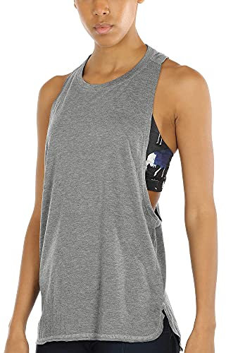 icyzone Sport Tank Top Damen Locker - Yoga Fitness Shirt atmungsaktive Sport Tops (S, Grey)