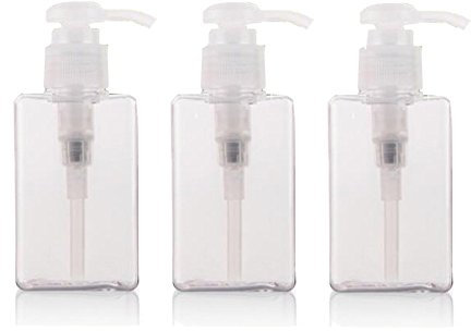 3PCS 100ML Refillable Squared Pump Bottles-Plastic Cosmetic Makeup Lotion Storage Container Bath Shower Shampoo Soap Hair-Conditioner Facial Cleanser Jar Pot (Clear)