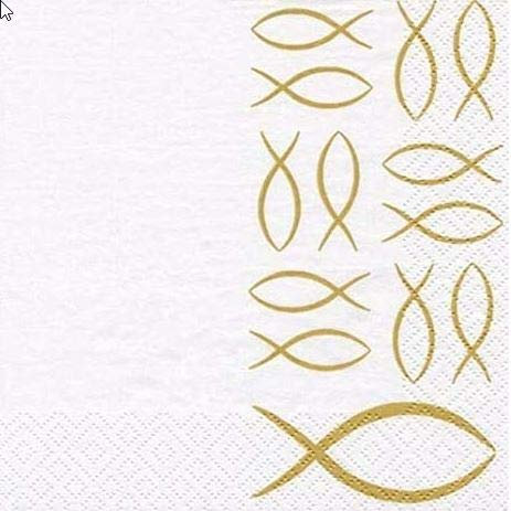 20 Servietten Christliche Fische gold/Kommunion/Konfirmation/Taufe 33x33cm