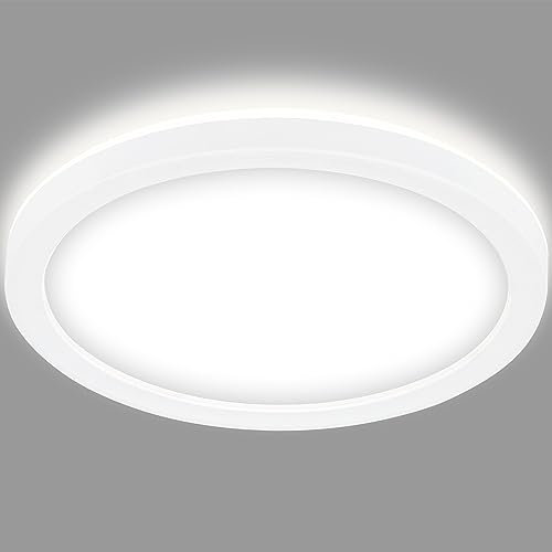 BRILONER - LED Deckenlampe mit indirektem Licht, flach, neutralweiße Lichtfarbe, Lampe, Deckenleuchte, Wohnzimmerlampe, LED Panel, Küchenlampe, Deckenbeleuchtung, 19x2,8 cm, Weiß
